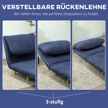 HOMCOM 2-in-1 Schlafsessel Gästebett, verstellbare Kopfstütze Cord-Optik 82 cm x 8 cm x 83 cm Blau