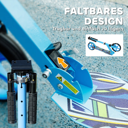 AIYAPLAY Tretroller, höhenverstellbar, Hinterradbremse, faltbar, 100 kg belastbar, Blau