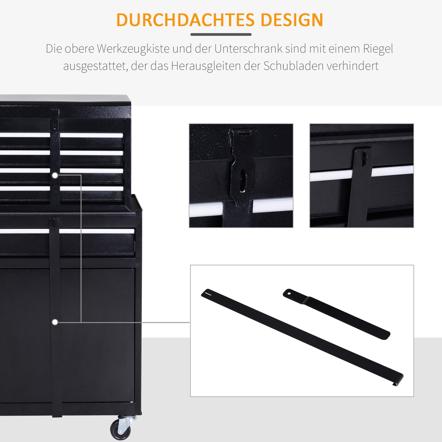 DURHAND Werkstattwagen Werkzeugschrank Werkzeugkasten mit 5 Schubladen 360°-Rollen Metall 60 x 28 x 104,5 cm