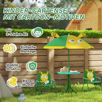 AIYAPLAY Gartenmöbel-Set für Kinder, Stühle, Tisch, Sonnenschirm, Bienen-Design, Grün+Gelb