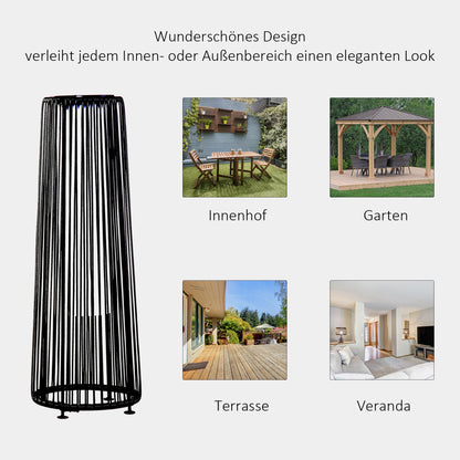 Outsunny Gartenleuchte, Außenlampe, solarbetrieben, 8 Stunden Betrieb, Rattanoptik, schwarz, 21,5 x 21,5 x 61 cm