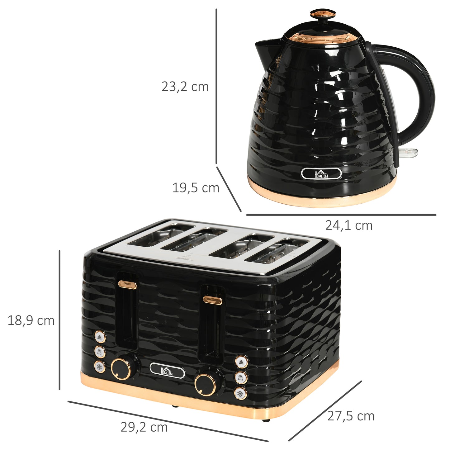HOMCOM 2-in-1 Toaster und Wasserkocher Set, 7 Bräunungsstufen, Auftau- und Aufwärmfunktion, Grau