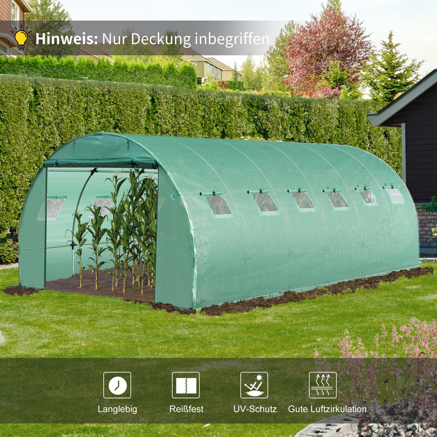 Outsunny Gewächshausfolie 6x3x2m, wasserdicht Gartenfolie mit UV Schutz, Folie aus PE, Abdeckplane für Gartenarbeit Treibhaus Folientunnel, Tunnelfolie für Außenbereich, Pflanzen, Grün