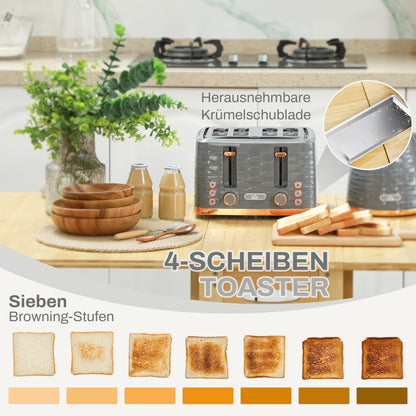 HOMCOM 2-in-1 Toaster und Wasserkocher Set, 7 Bräunungsstufen, Auftau- und Aufwärmfunktion, Grau
