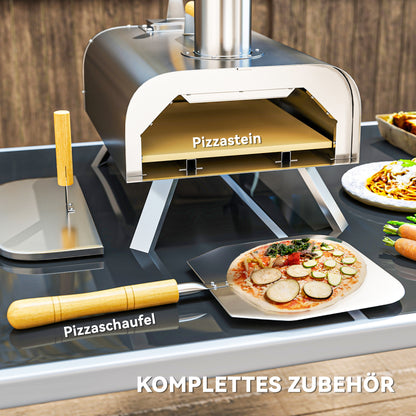 Outsunny Outdoor-Pizzaofen, Tragbarer Pizza-Ofen mit Pizzastein und Schaufel, klappbare Beine, Schornstein, Edelstahl