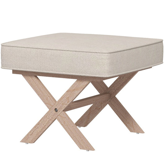 HOMCOM Moderner Fußhocker, Gepolsterter Hocker mit weichem Sitz, Kautschukholzbeine, für Wohnzimmer, Schlafzimmer, Beige