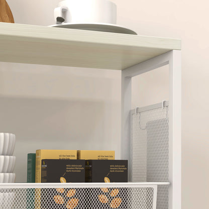 HOMCOM Nischenwagen Mehrzweckwagen Küchenwagen, 3 Regale, Haken, 58 cm x 18,5 cm x 87 cm, Weiß