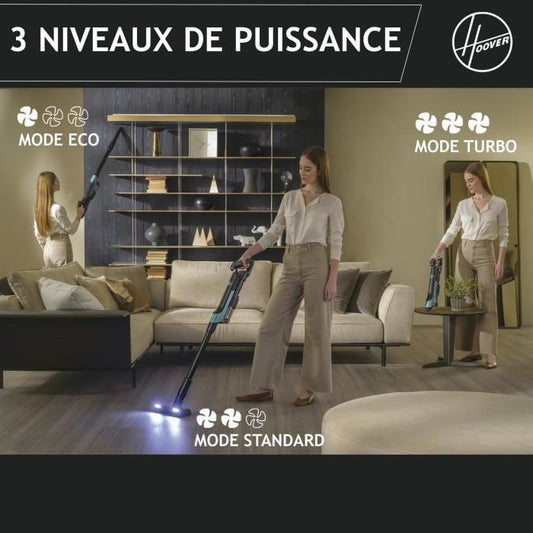 Cordless Stick Vacuum Cleaner - HOOVER HF201P - Ultra-light, Powerful 50AW, Special Animal Turbobrush, Ultra Compact Technology x3