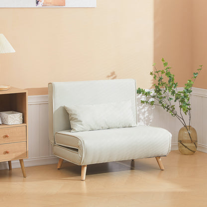 HOMCOM Einzelsofa Schlafsofa Sofabett Klappsofa verstellbar Rückenlehne Liege nordisch skandinavisch 25D Schaumstoff Haus Leinenimitat Tannenholz Cremeweiß 94 x 78 x 80 cm