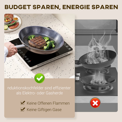 HOMCOM Kochplatte, Induktionskocher mit 10-Stufen-Temperatur, Touchpanel, Schwarz