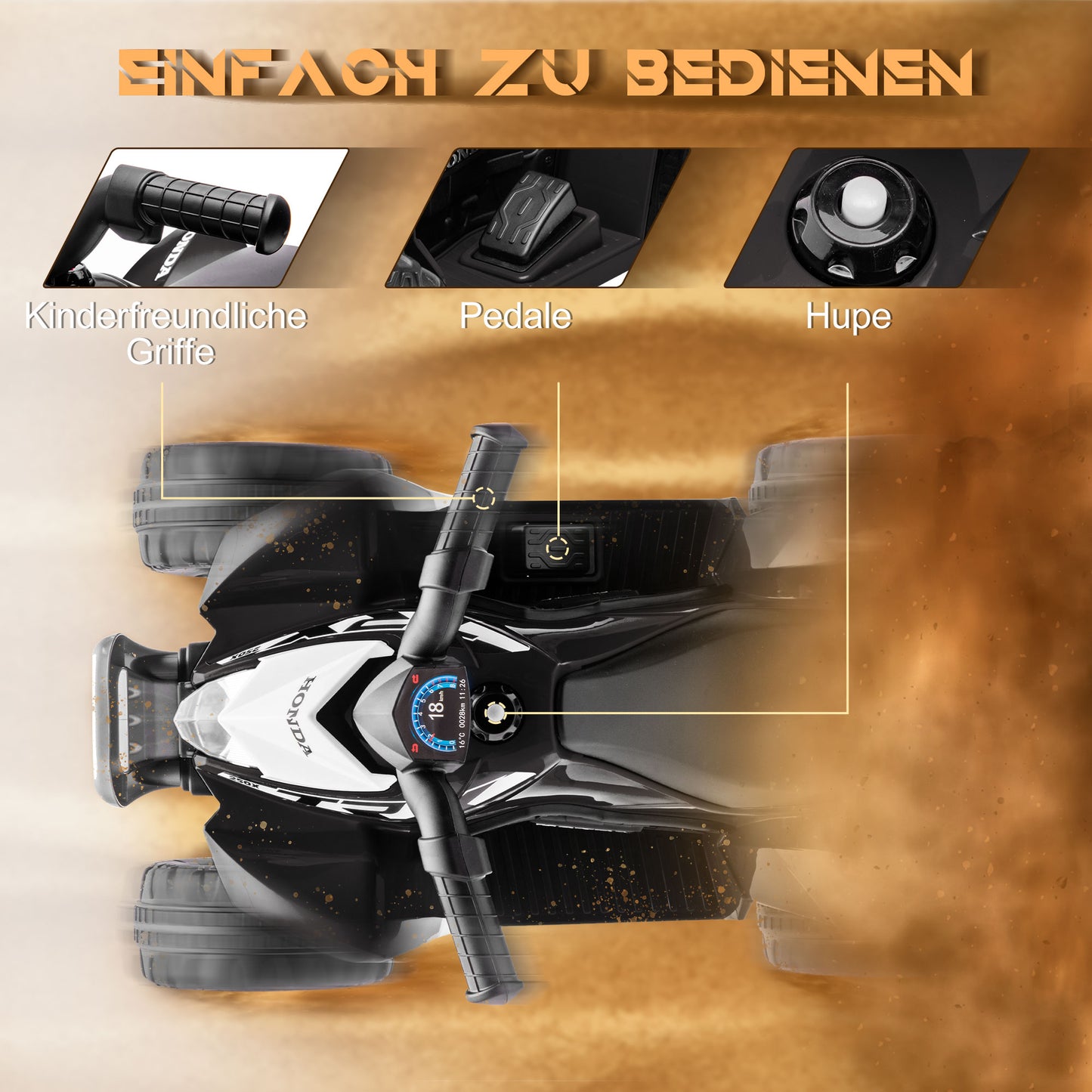 AIYAPLAY Elektroquad, Kinderquad, 2,8 km/h, LED-Scheinwerfer, für 1,5-3 Jahre, schwarz, 65,5 x 38,5 x 43,5cm