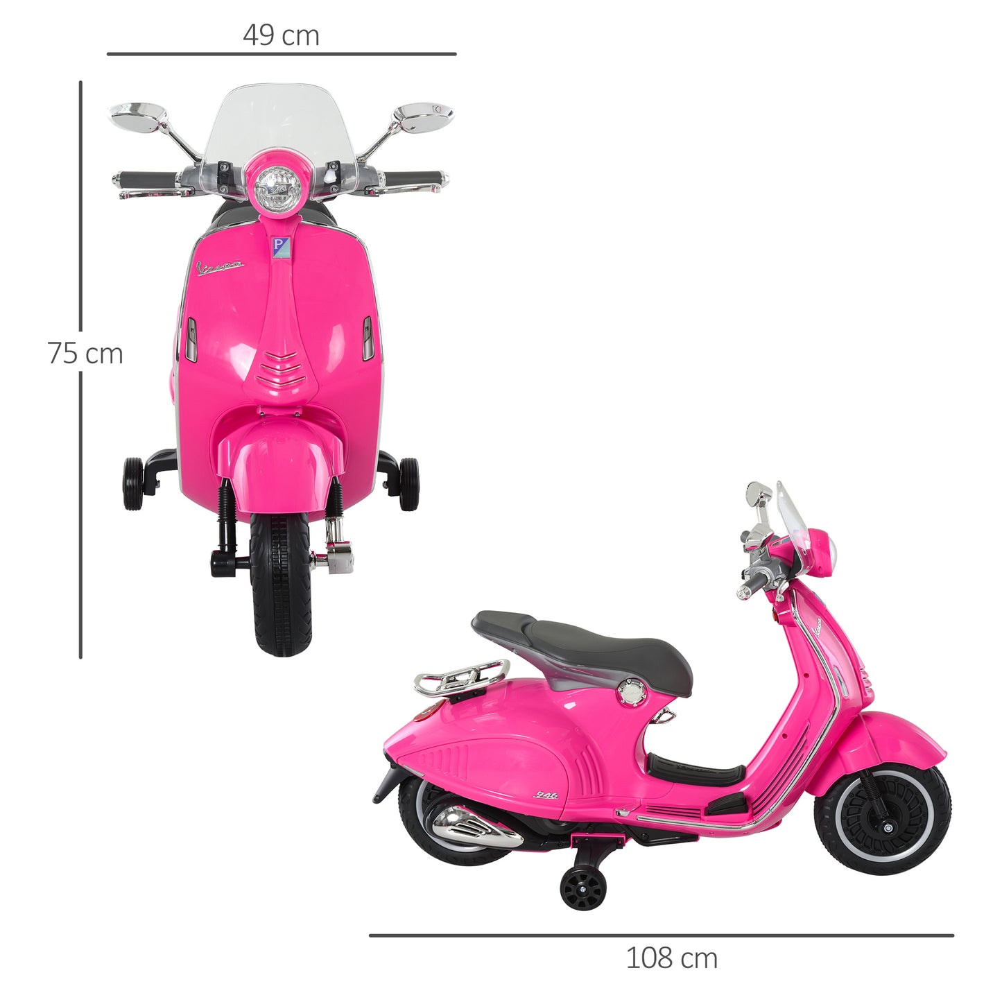 HOMCOM Elektro-Motorrad für Kinder mit MP3-Musik, Scheinwerfern, 3-6 Jahre, Kunstleder, Metall, 108 x 49 x 75 cm, Rosa