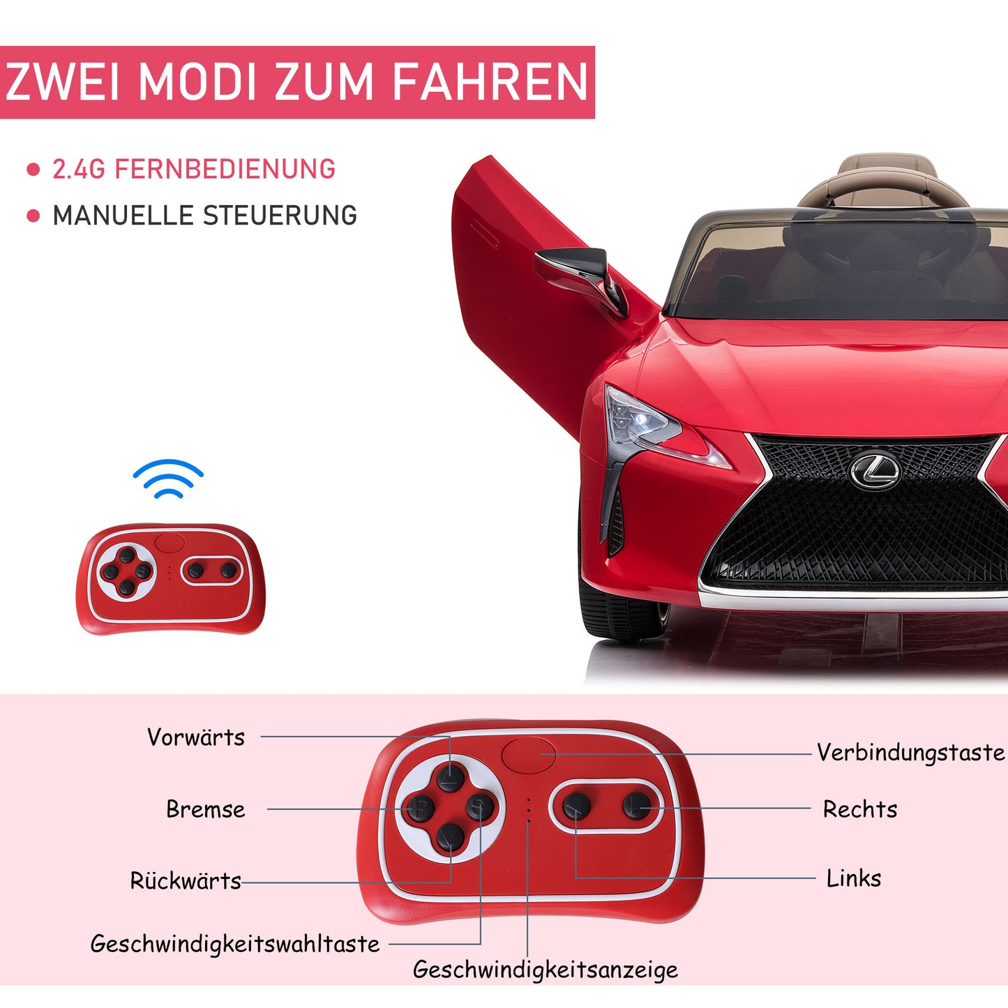 HOMCOM Kinderauto von Lexus Kinderfahrzeug für 3-6 Jahre Elektroauto mit MP3 Musik Rot 106 x 43 x 44 cm