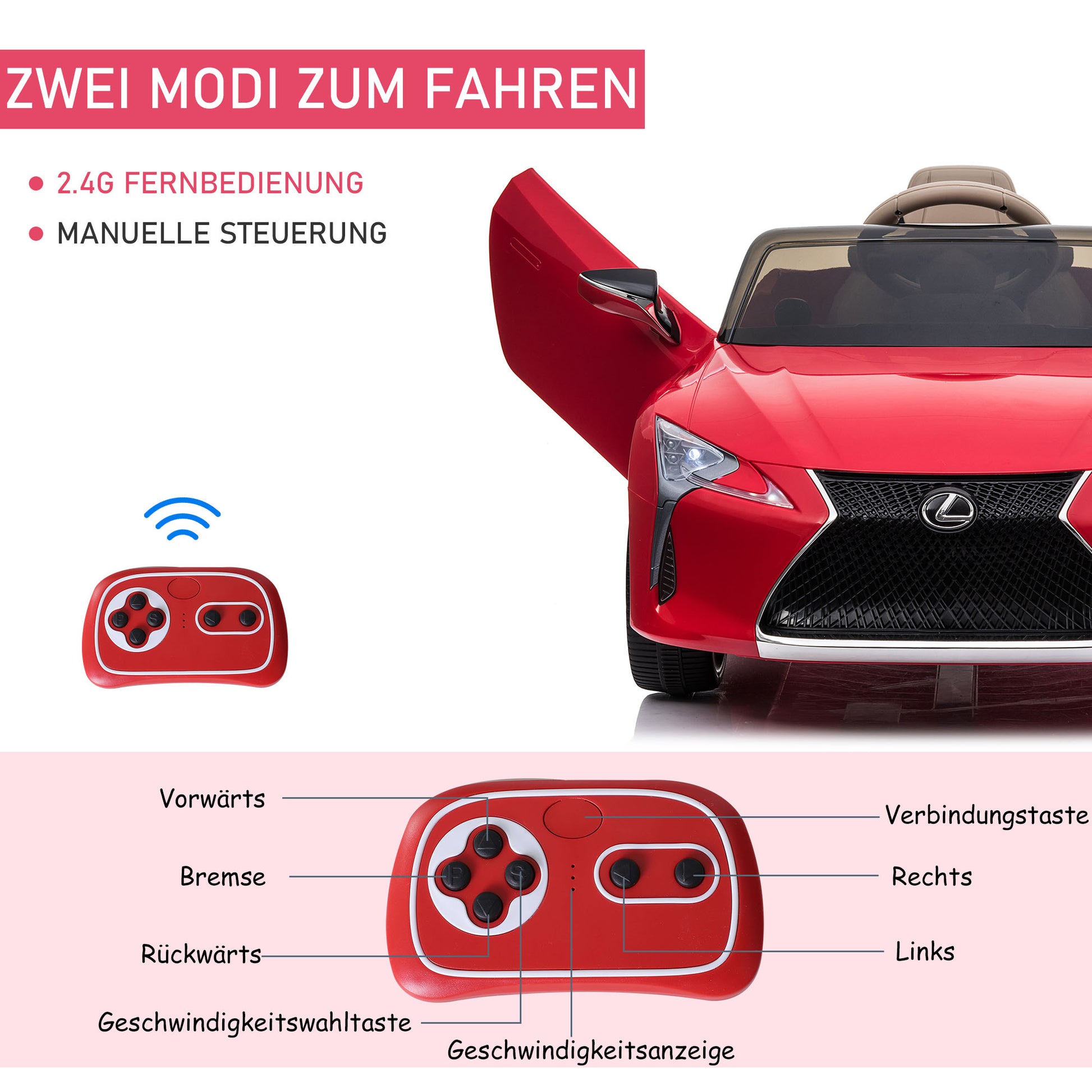 HOMCOM Kinderauto von Lexus Kinderfahrzeug für 3-6 Jahre Elektroauto mit MP3 Musik Rot 106 x 43 x 44 cm