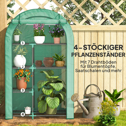 Outsunny Mini-Gewachshaus, 4-stufiges Gewächshaus mit Kunststoff-Plane, tragbar, Rolltür, 100 x 45 x 160 cm, Grün