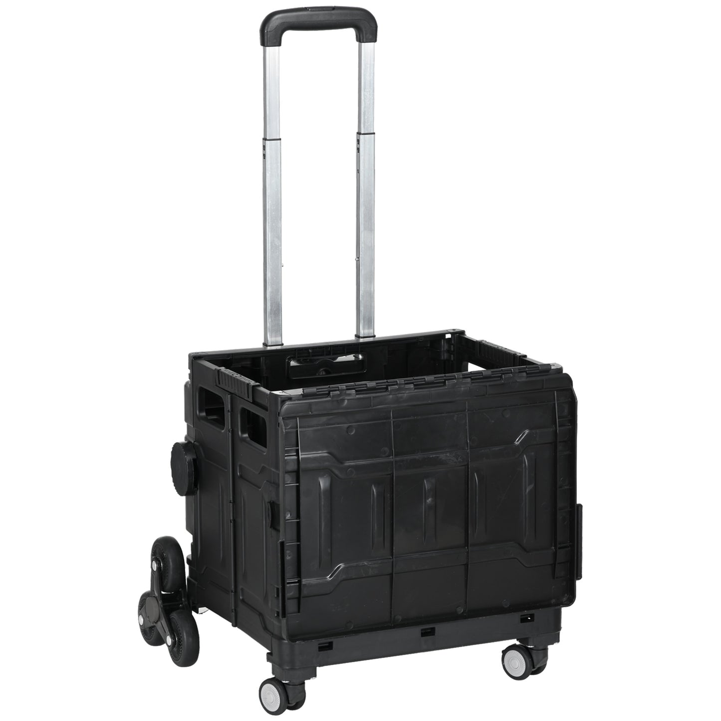 HOMCOM Einkaufswagen Einkaufstrolley, Treppensteiger, klappbar, Teleskopgriff, bis max. 65 Kilo belastbar, Schwarz