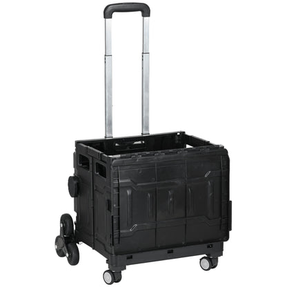 HOMCOM Einkaufswagen Einkaufstrolley, Treppensteiger, klappbar, Teleskopgriff, bis max. 65 Kilo belastbar, Schwarz