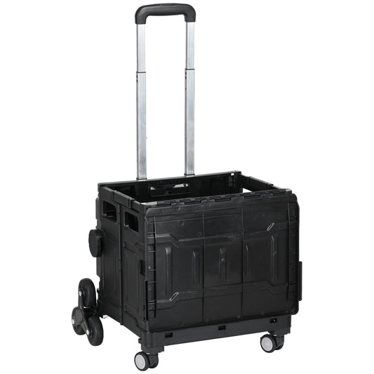 HOMCOM Einkaufswagen Einkaufstrolley, Treppensteiger, klappbar, Teleskopgriff, bis max. 65 Kilo belastbar, Schwarz