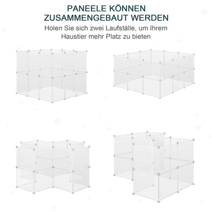 PawHut Freilaufgehege Laufgitter DIY Freigehege Gittergehege Absperrgitter Kleine Haustiere Laufstall für Innen 12 Platten Weiß Metall PP-Harz 105 x 105 x 45 cm