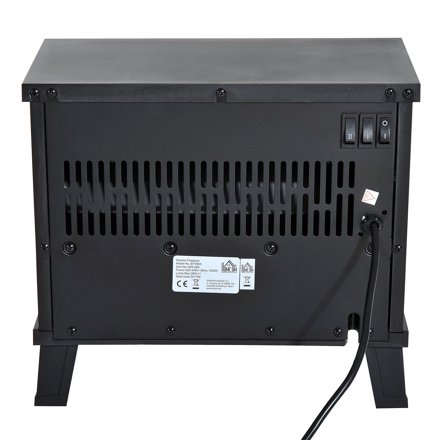 HOMCOM Elektrokamin Elektrischer Kamin Kaminofen Standkamin mit Flammeneffekt 600/1200W, Metall, Schwarz, 34x17x31 cm