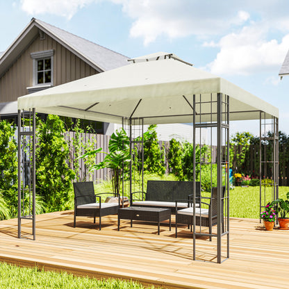 Outsunny 3 x 3 m Garten-Pavillon, 2-Stufen-Dach-Design, UV30+ Schutz, UV-beständig, Sonnenschutz, Metallrahmen, Cremeweiß