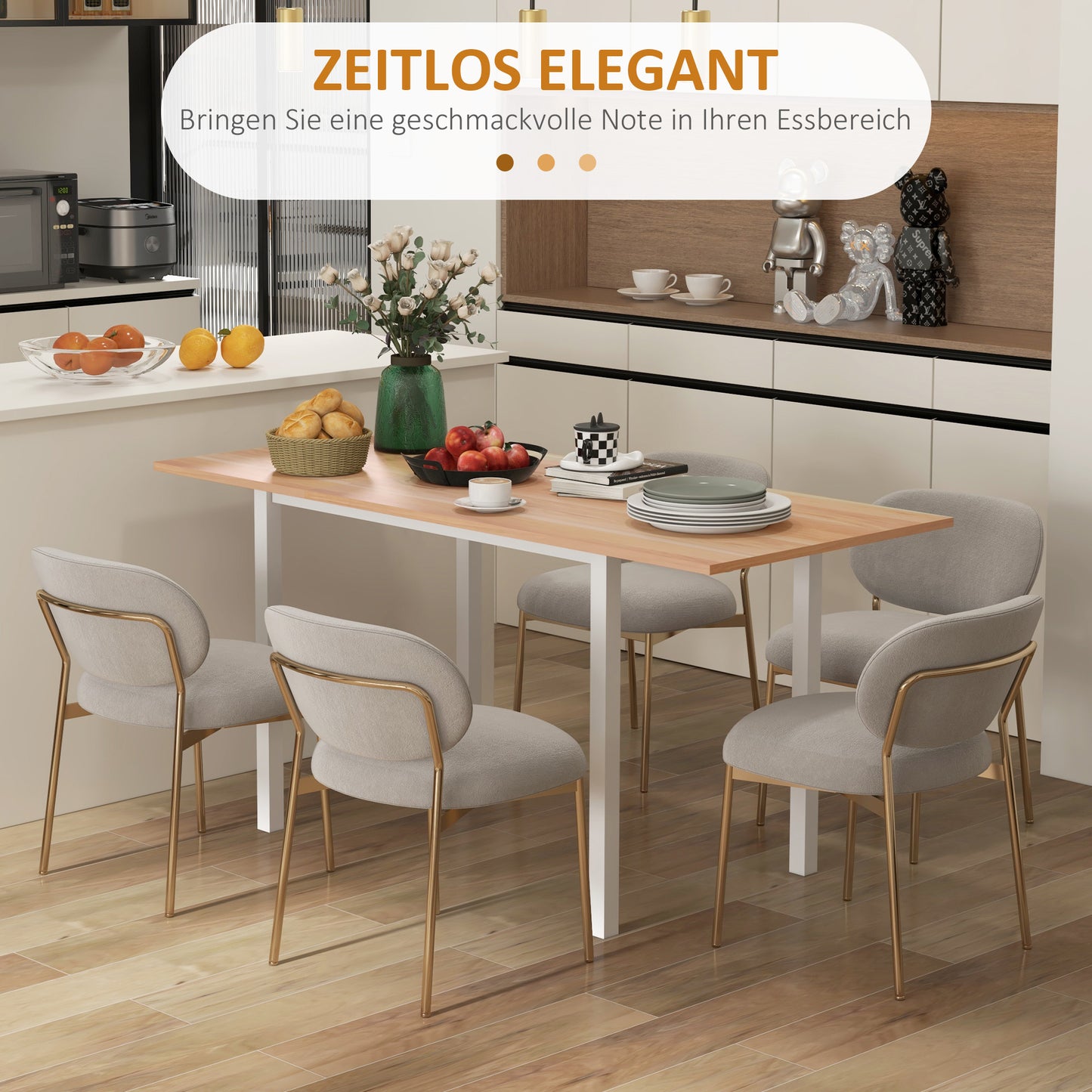 HOMCOM Esstisch für 6 Personen, Küchentisch, Erweiterbar, Küchentisch, Braun + Weiß