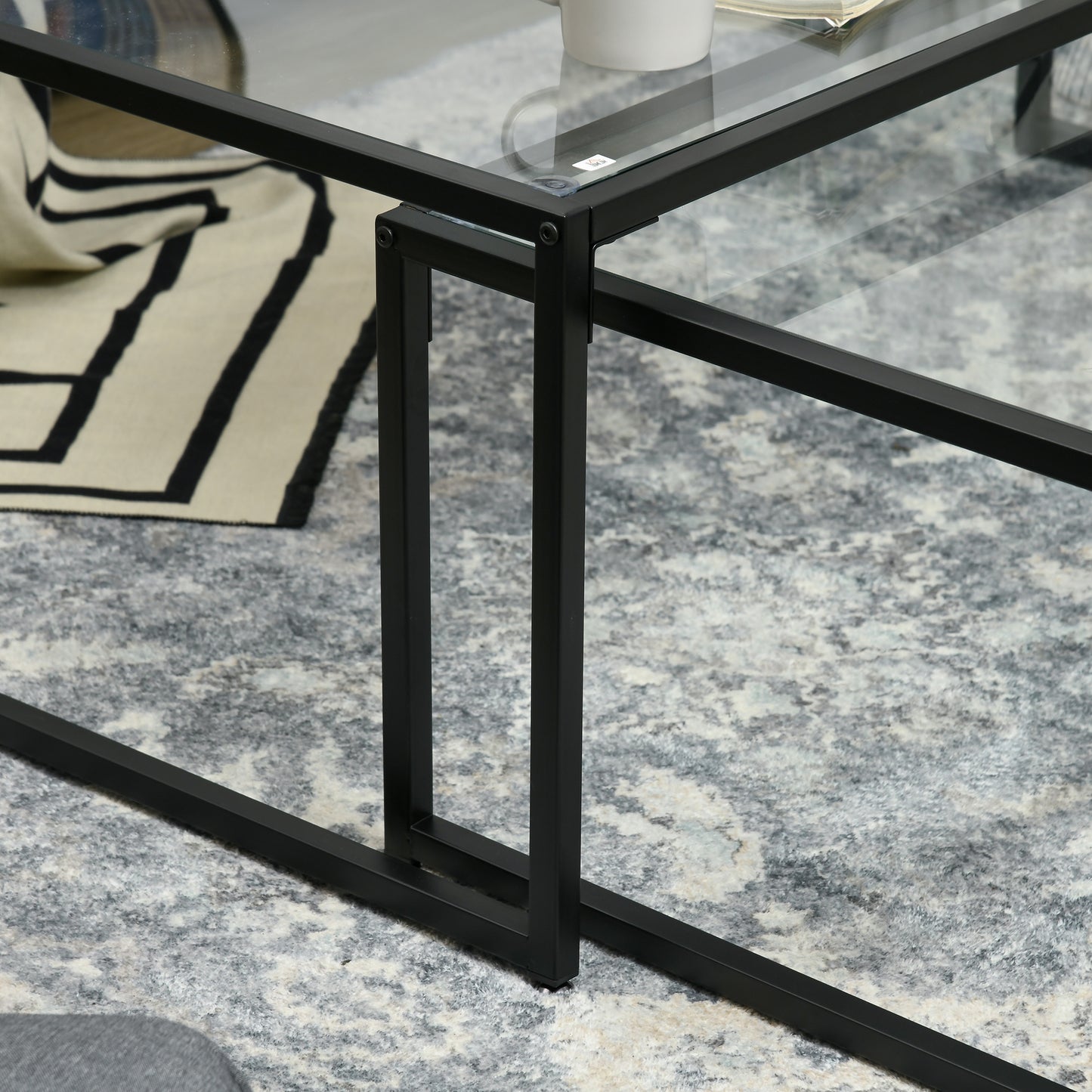 HOMCOM 2er-Set Couchtische, Glastische, mit pulverbeschichtetem Stahl, Schwarz + Transparent