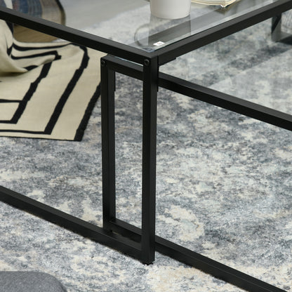 HOMCOM 2er-Set Couchtische, Glastische, mit pulverbeschichtetem Stahl, Schwarz + Transparent