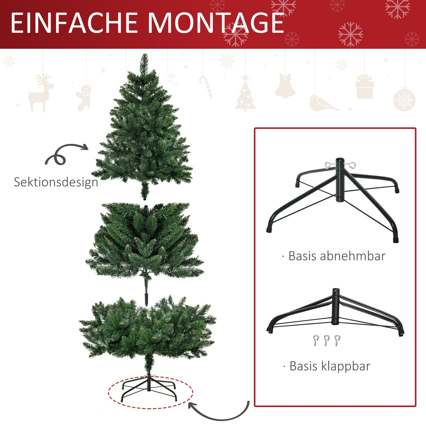 HOMCOM Künstlicher Weihnachtsbaum 180 cm Kieferbaum künstlich mit 724 Zweigen Metallständer für drinnen