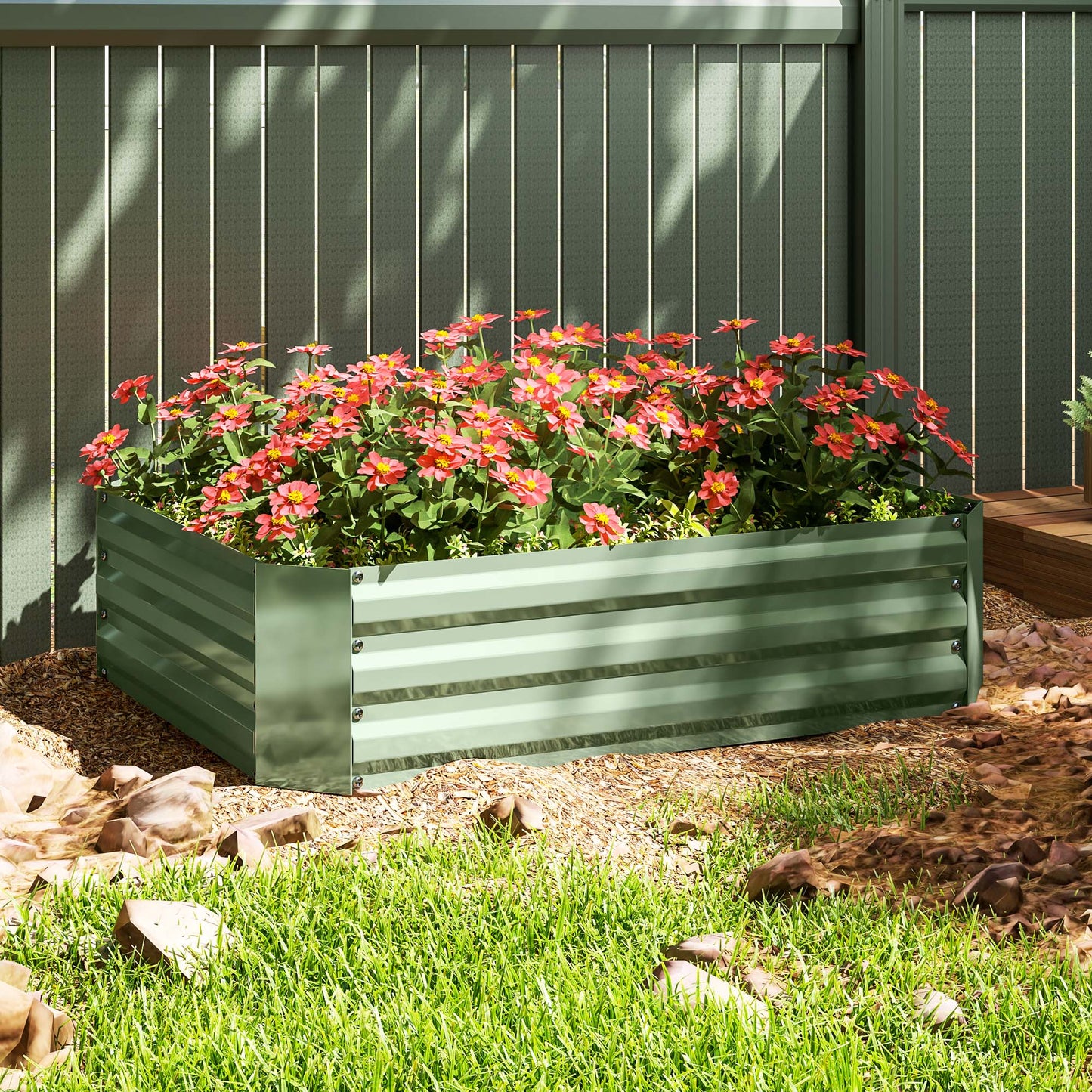 Outsunny Hochbeet aus verzinktem Stahl, Gartenbeet, Pflanzkasten für Garten, Blumenkasten, 120 x 90 x 30 cm, Dunkelgrün
