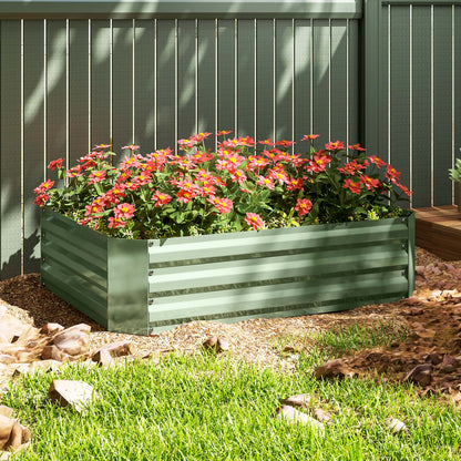 Outsunny Hochbeet aus verzinktem Stahl, Gartenbeet, Pflanzkasten für Garten, Blumenkasten, 120 x 90 x 30 cm, Dunkelgrün
