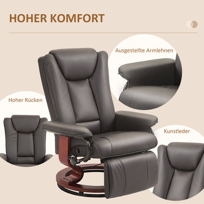 HOMCOM Relaxsessel mit Liegefunktion, drehbar, bis 150 kg, Kunstlederbezug, Stahlrahmen, Braun