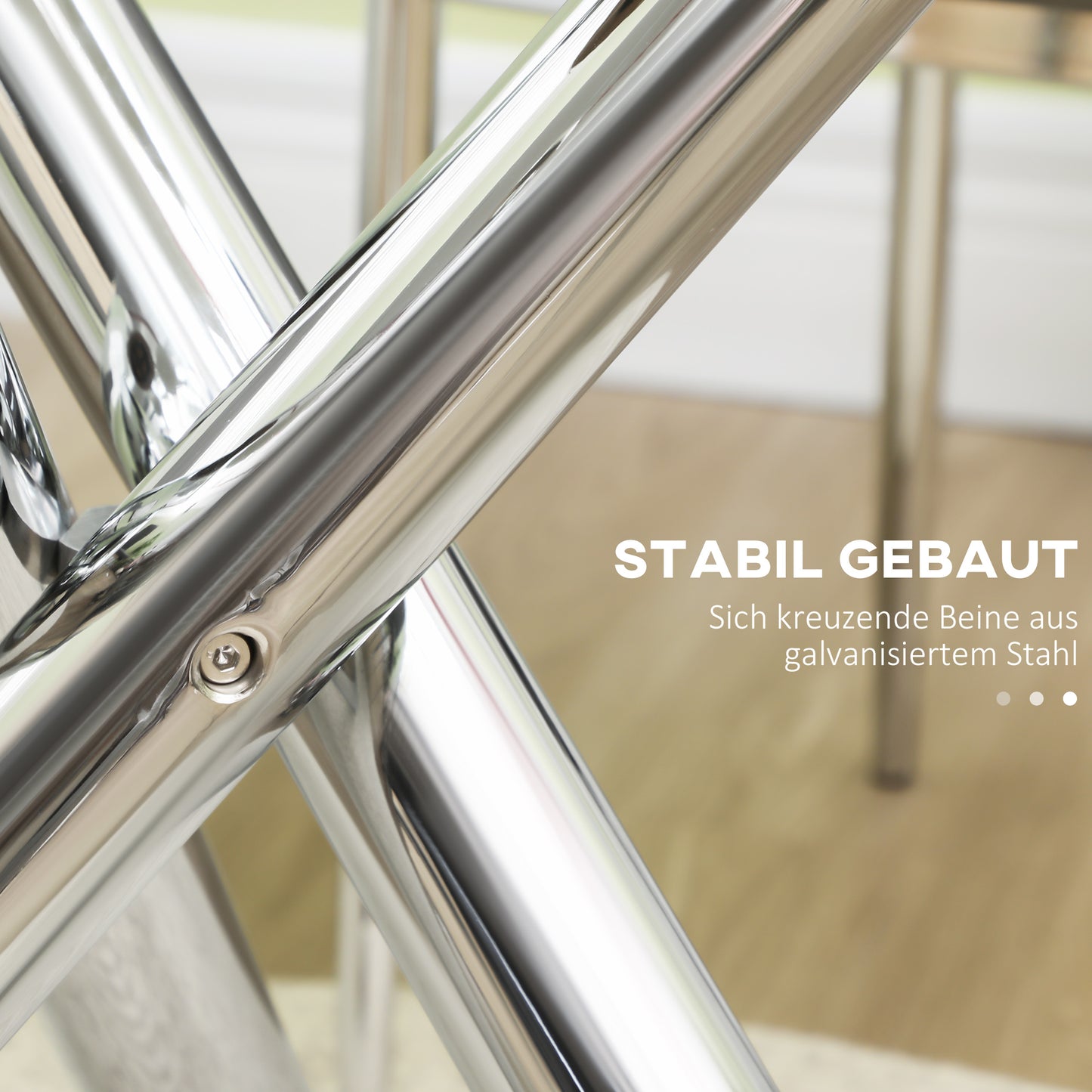 HOMCOM Esstisch, runde Hartglasplatte, randloses Design, für 2-4 Personen, Stahlbeine, 80 x 80 x 74 cm