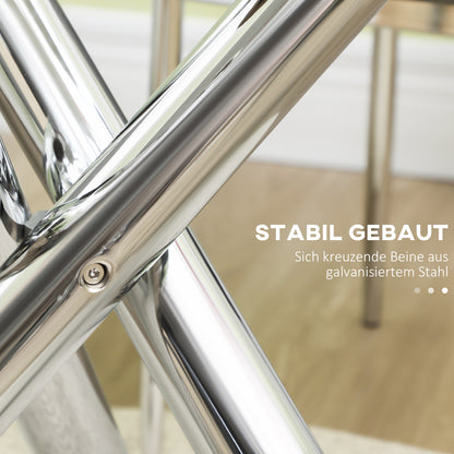 HOMCOM Esstisch, runde Hartglasplatte, randloses Design, für 2-4 Personen, Stahlbeine, 80 x 80 x 74 cm