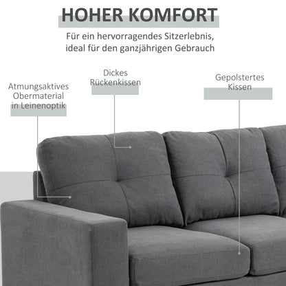 HOMCOM Ecksofa im Skandidesign, mit Knopfheftung, Massivholz, Leinenoptik, Grau