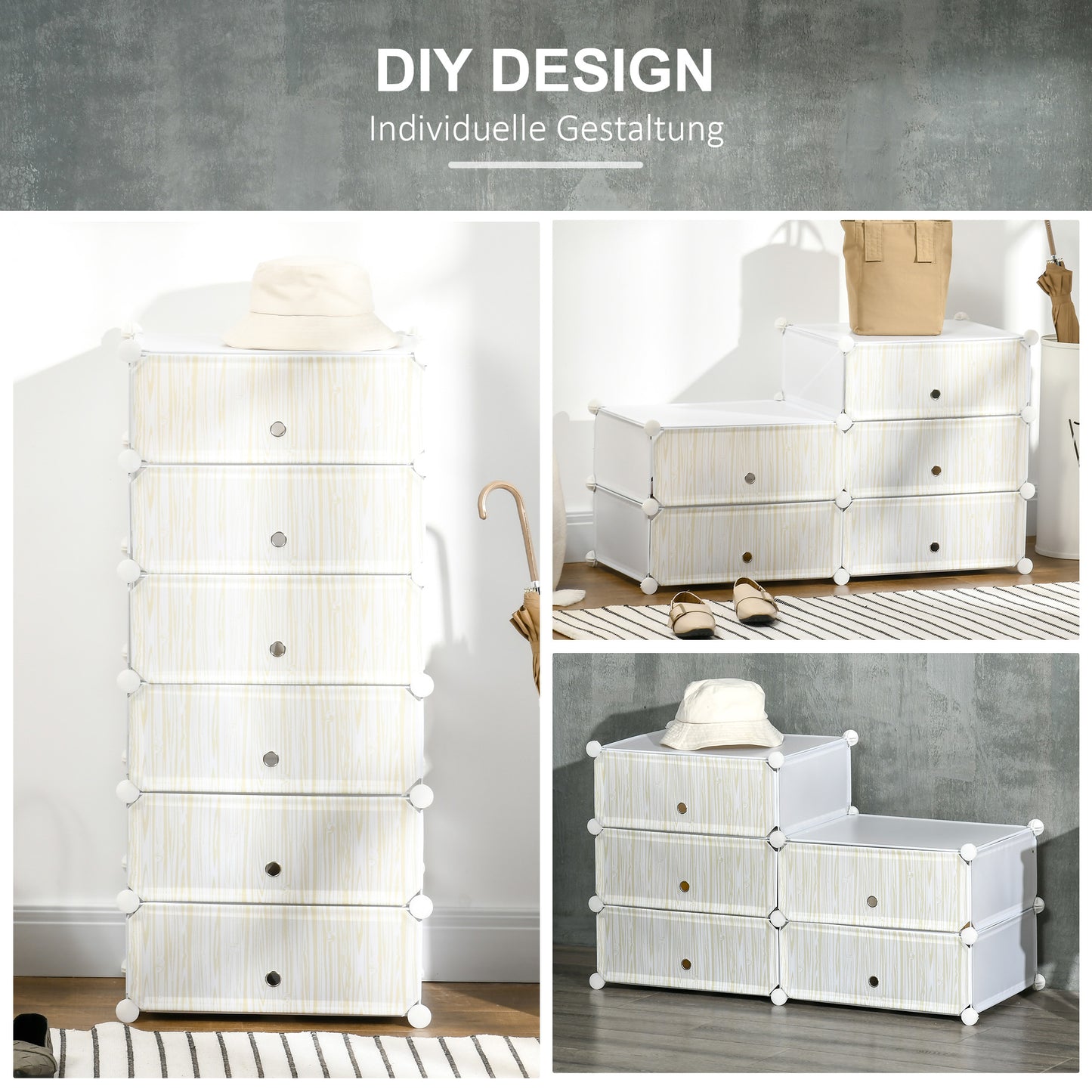 HOMCOM Modulares Regalsystem für 12 Paar Schuhe, 49 cm x 36,5 cm x 108 cm, Weiß