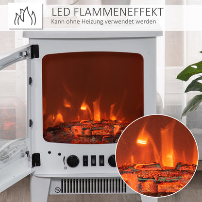 HOMCOM Elektrokamin mit Heizung, elektrischer Kamin mit LED Flammeneffekt, 900/1800 W Dekokamin, elektrisch Kaminfeuer Kaminofen, Weiß
