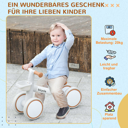 AIYAPLAY Laufrad, verstellbarer Sitz, Flüsterräder, für 1-3 Jahre, bis 20 kg, Braun/Weiß