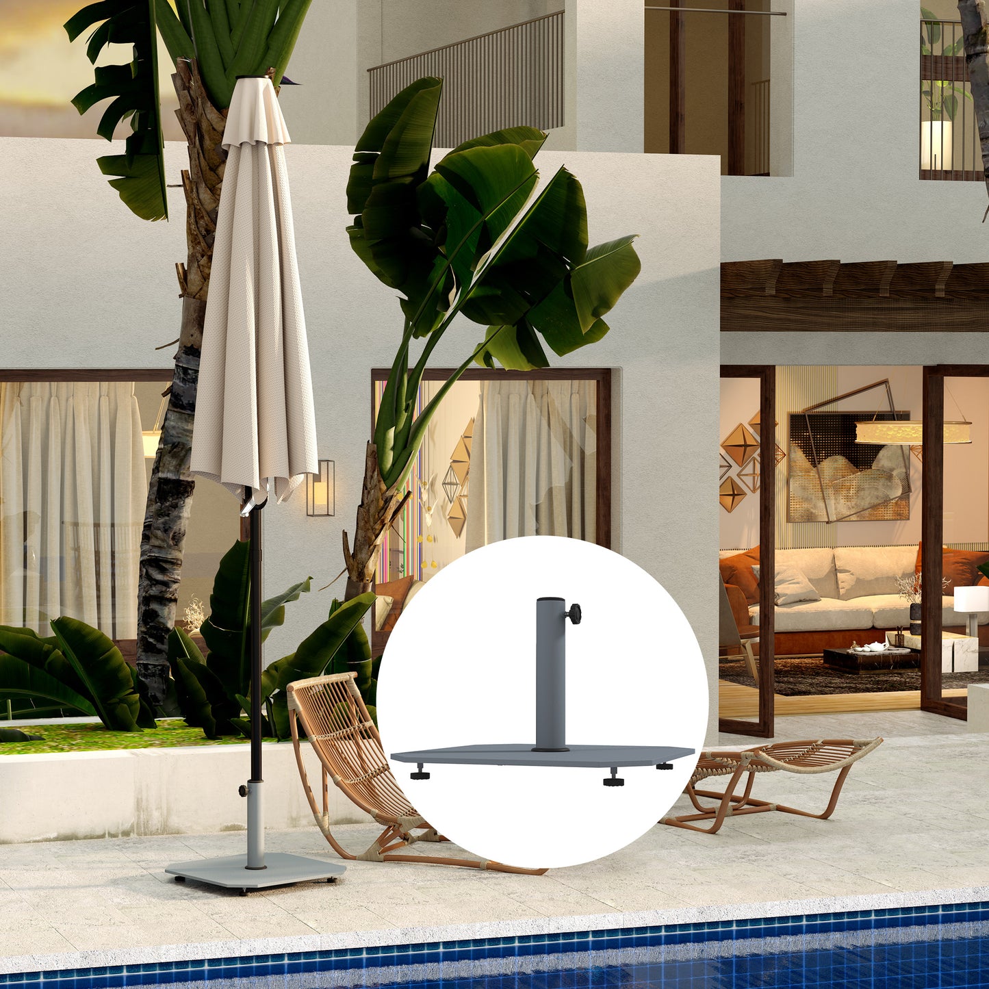 Outsunny Sonnenschirmständer aus Metall 18,5 kg Schirmständer, Quadratisch Schirmhalter für Sonnenschirm 32/38/48mm