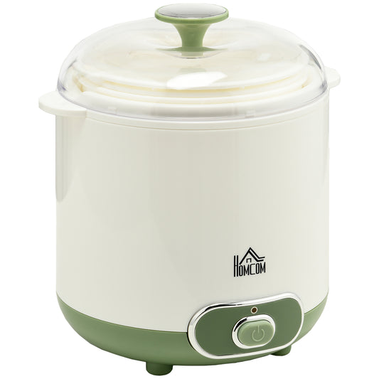 HOMCOM Joghurtbereiter, 1,5 L Joghurtmaschine mit 2 Gläsern, Sieb, Deckel, 20 W Joghurt-Maker für griechischen Joghurt, für 3–5 Personen, 19,5x17,5x21,4 cm, Weiß