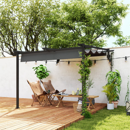Outsunny Pavillon, 3 x 3 m Pergola, Winddichtes Terrassendach, Wandmontage, Verstellbares Dach, für Garten, Terrasse, Dunkelgrau