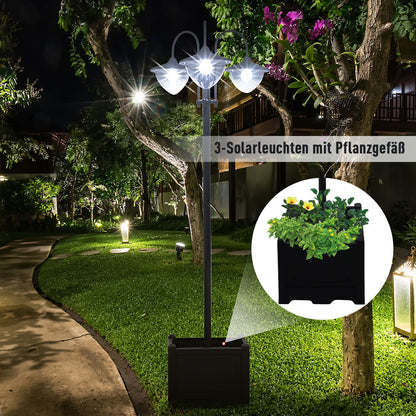 Outsunny Solar Laterne Stehleuchte aus Metall, Gartenlaterne mit Lichtsteuerung, 189 cm hoch, Windlicht Außenleuchte, Wasserdicht IP44 med Blumentopf-Basis für Garten Balkon Deko Schwarz