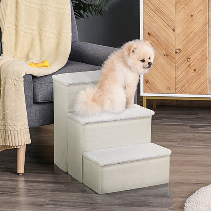 PawHut Hundetreppe 3 Stufen 48 cm Hoch Haustiertreppe für kleine und alte Tiere klappbar Katzentreppe Hunderampe Einstiegshilfe für Bett, Sofa, Couch und Auto Weiß