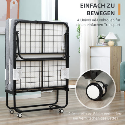 HOMCOM Klappbett 80x200 cm Erwachsene Gästebett Klappbar mit 10cm Dicker Schaumstoff Reisebett mit Stahlrahmen Feldbett mit Rollen bis 150 kg belastbar Einzelbett