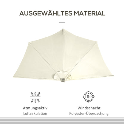 Outsunny Sonnenschirm, Terrassenschirm, halbrund, mit Solarpanel, 20 lysdioder, Handkurbel, beige, 2,70 x 1,35 x 2,40 m
