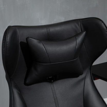 Vinsetto Gaming-Stuhl, Wippfunktion, Lendenkissen, höhenverstellbar, Kunstleder, 67x71x112 cm, Schwarz
