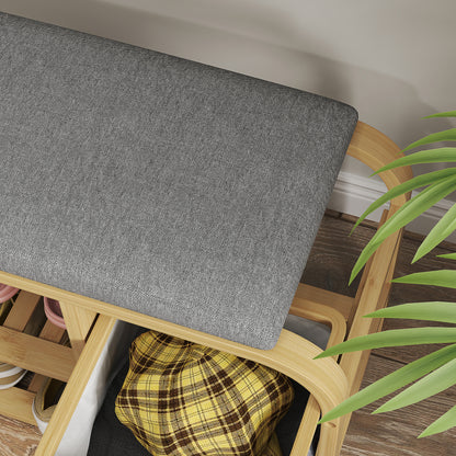 HOMCOM Schuhbank mit Regalen, Schuhaufbewahrungsbank, Bambus, Polstersitz, Grau