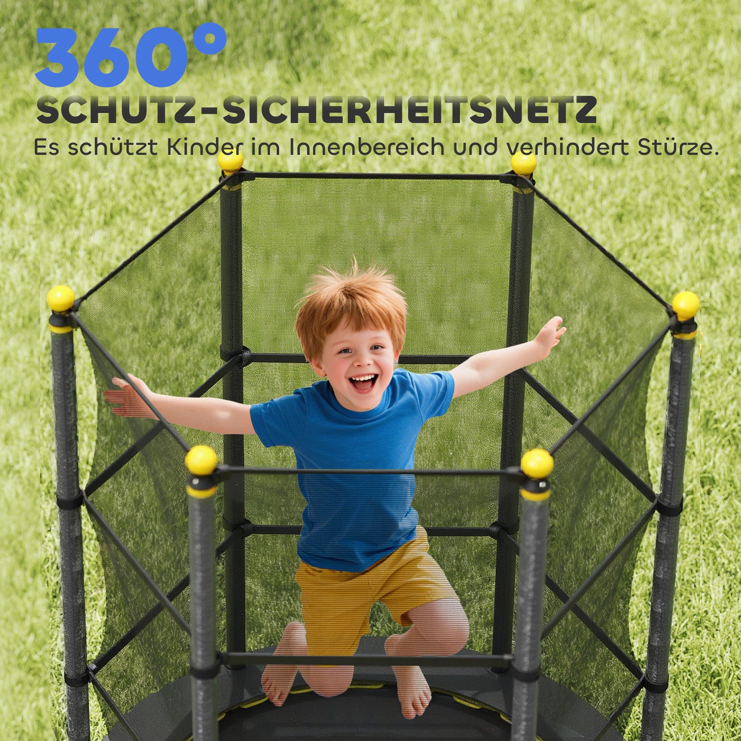 HOMCOM Trampolin für Kinder, Ø140 cm, mit Sicherheitsnetz, für innen und außen, Stahl, Kunststoff, belastbar bis 50 kg, Schwarz