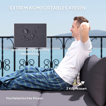 Outsunny Polyrattan Sonnenliege für 2 Personen Doppelliege mit Fußhocker Staurum Auflagen 125x114x72,5 cm Grau