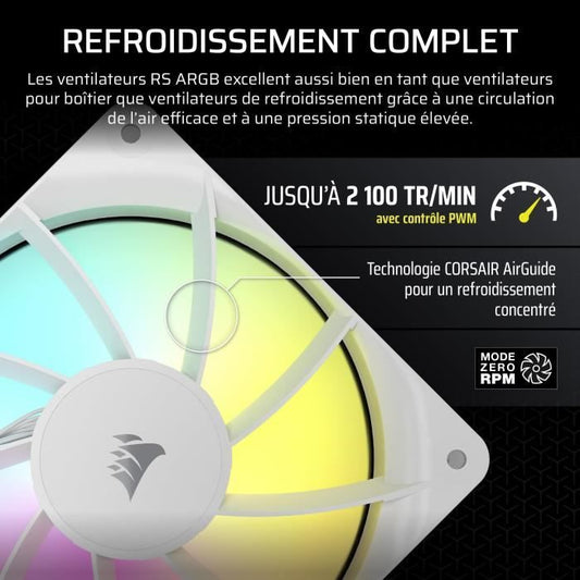 120mm ARGB Fan - CORSAIR - RS120 - White - High-performance cooling and ARGB lighting effects
